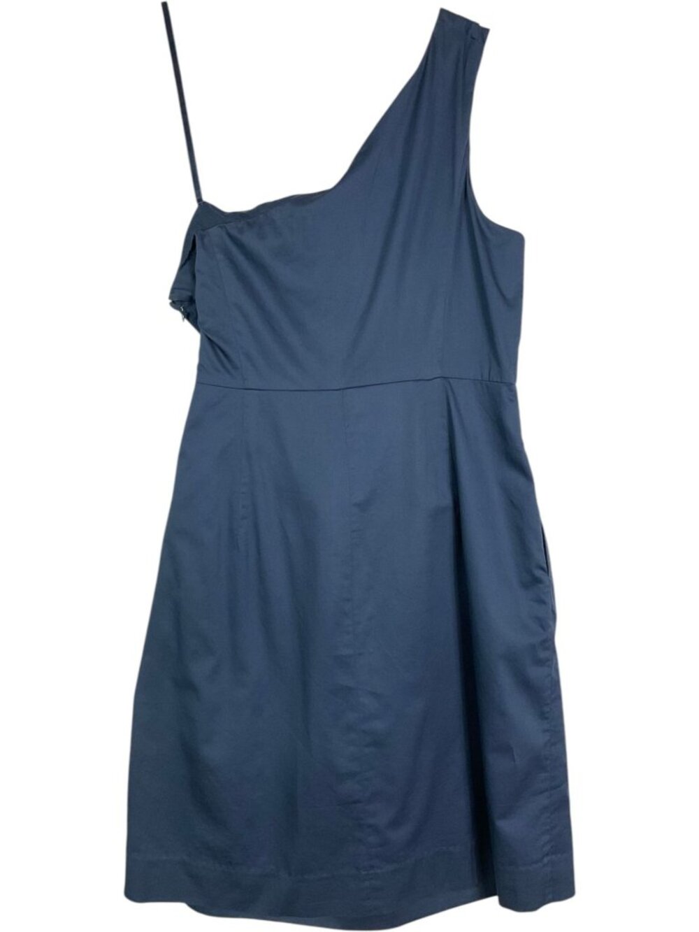 J. Crew Outlet One Shoulder Dress Size 10 Blue Pleated Cotton Lined Style 37027